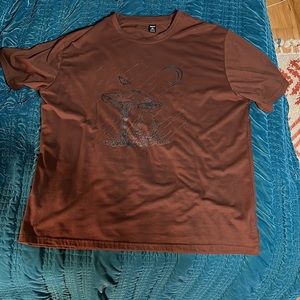 Mushroom frog t shirt, large, men, brown, cottagecore